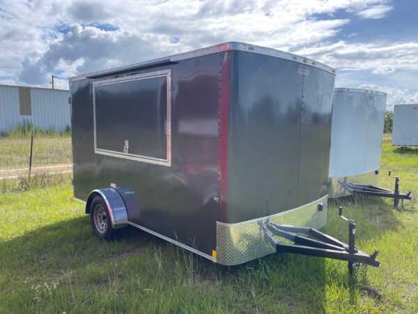 7×12 Single Axle Concession Series – Electrical – Finished Interior – Concession Window with Glass and Screens - Charcoal Gray